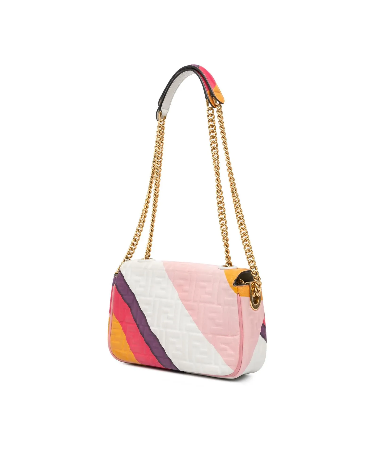 Zucca Embossed Chain Midi Baguette Shoulder Bag with Interior Zip Pocket